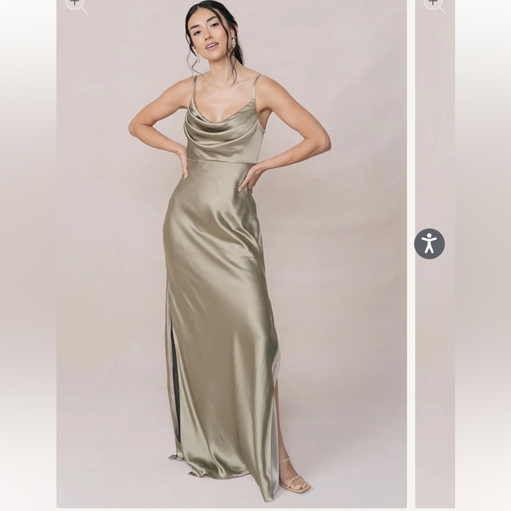 Revelry Skye Satin Dress in Silver Sage